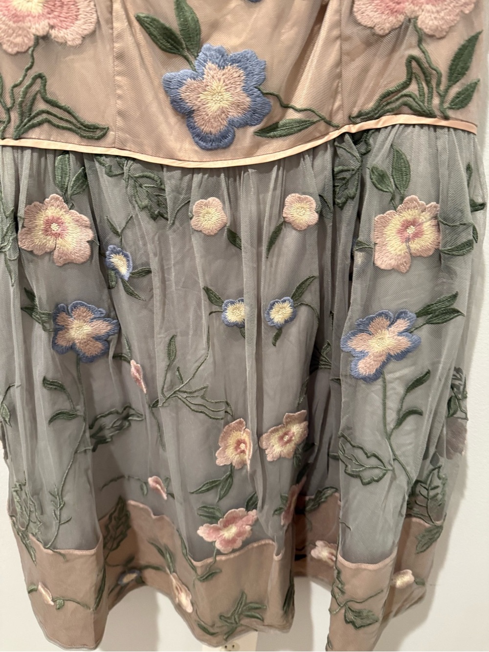 Sundance Peony Floral Embroidered Mesh Midi Fit and Flare Dress - Picture 4 of 5